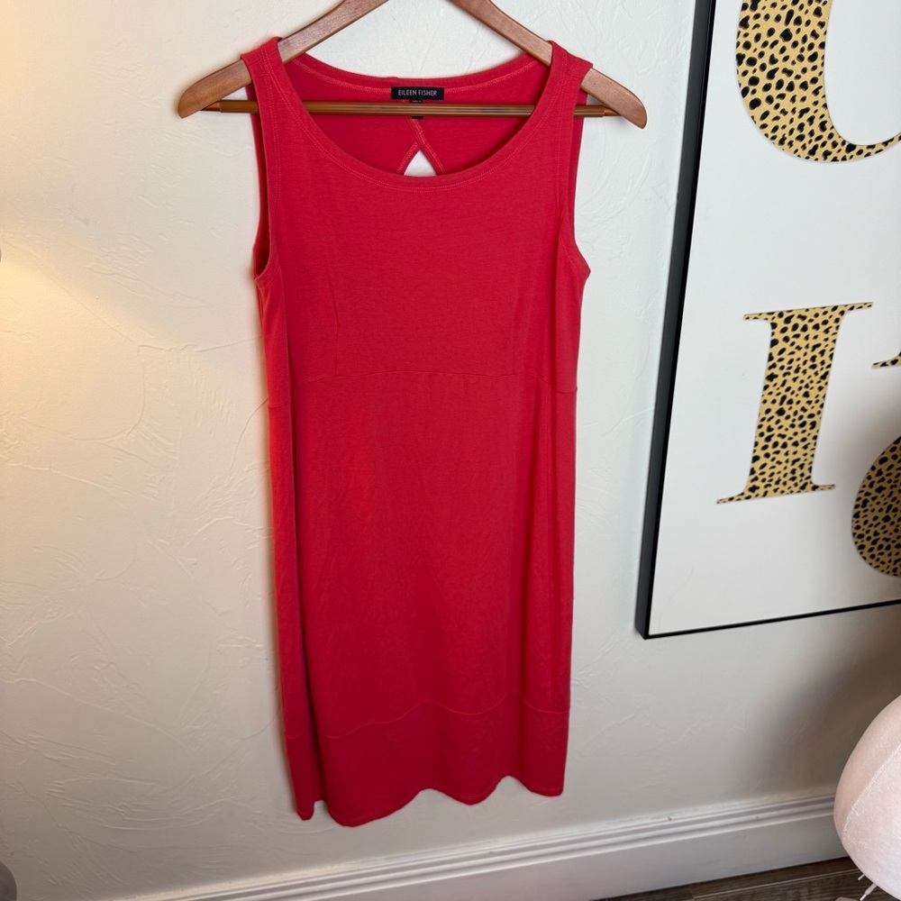 Eileen Fisher Red Sleeveless Midi Dress Small Tencel Keyhole Back NWOT